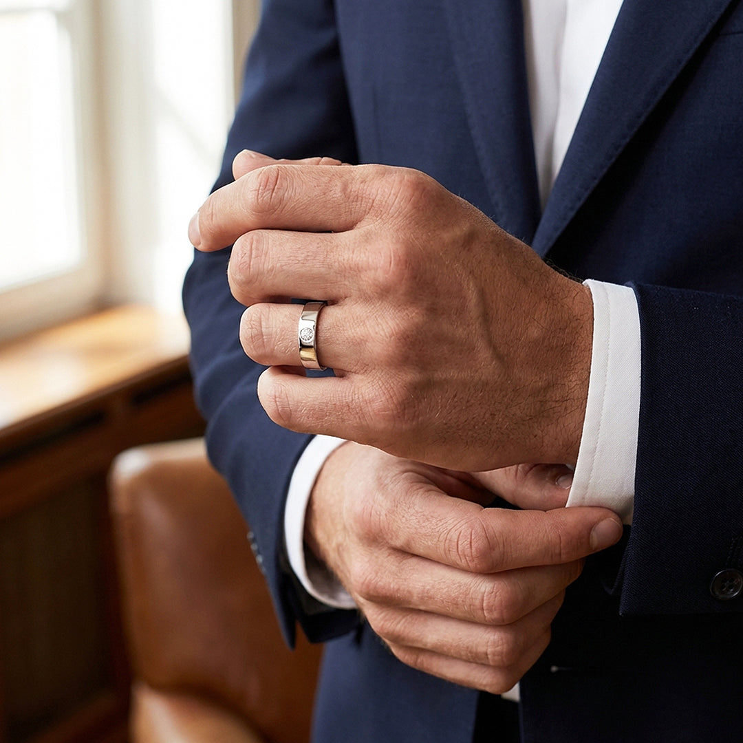 Bezel Solitaire Moissanite Men Ring | 925 Sterling Silver | PRM1013