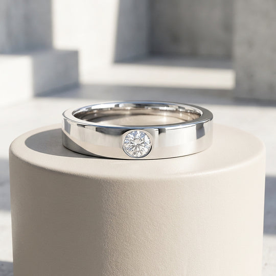 Bezel Solitaire Moissanite Men Ring | 925 Sterling Silver | PRM1013