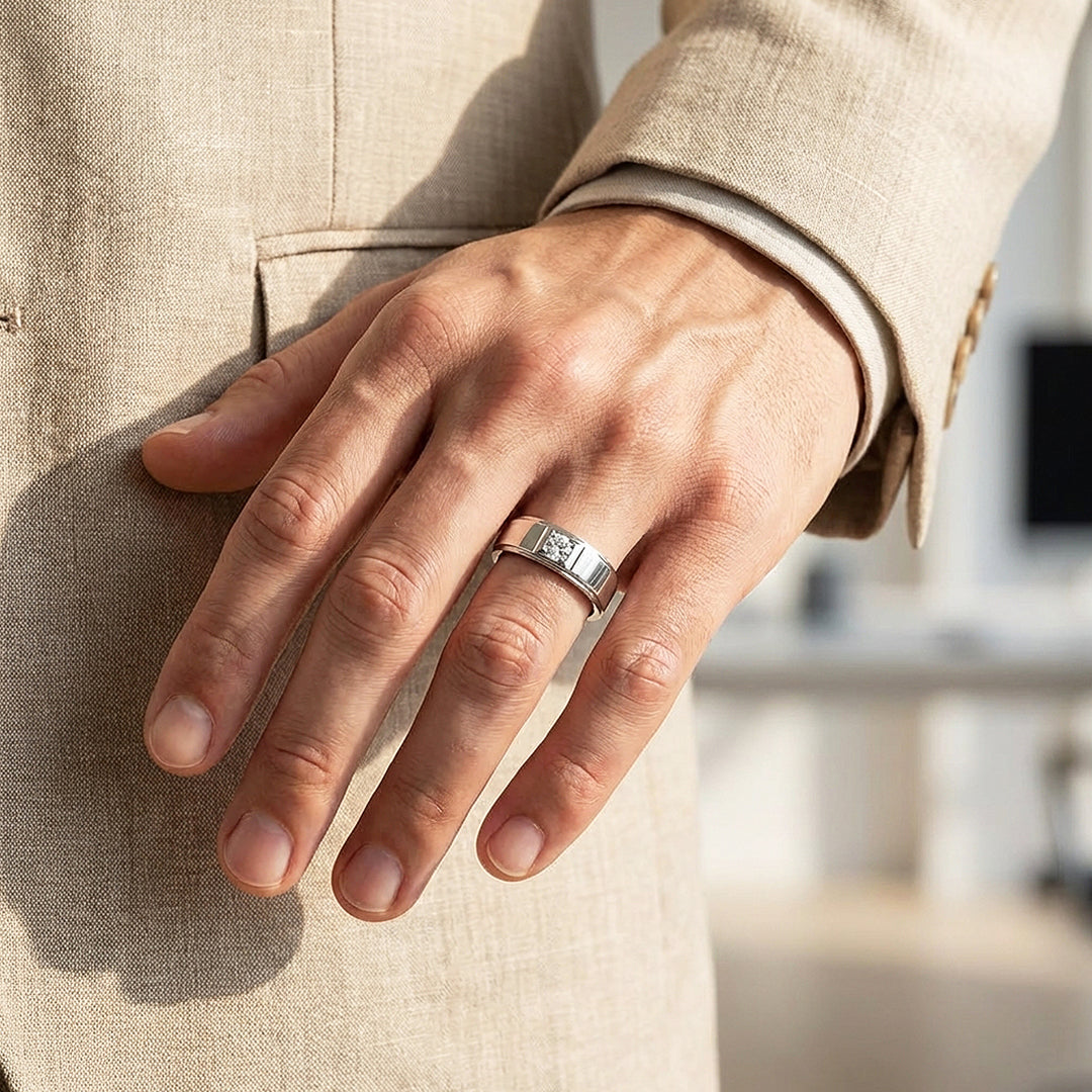 Men Wedding Band Moissanite Ring | 925 Sterling Silver | PRM1015