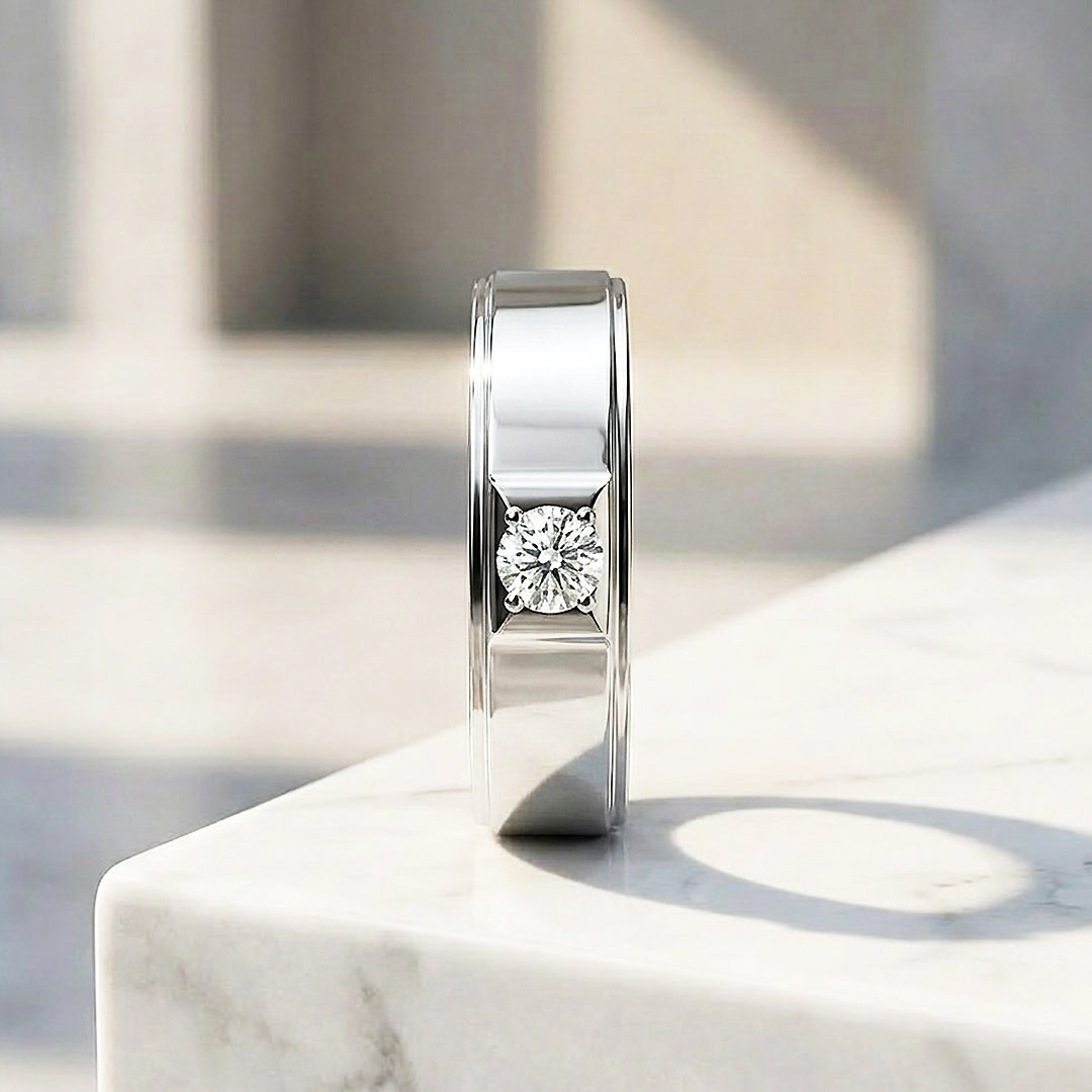 Men Wedding Band Moissanite Ring | 925 Sterling Silver | PRM1015