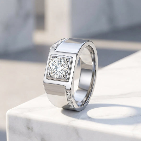 Signet Solitaire Moissanite Men Ring | 925 Sterling Silver | PRM1016