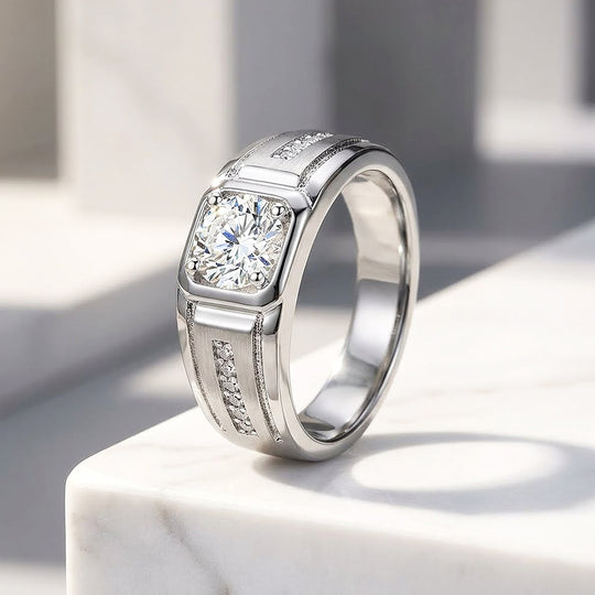 Signet Channel Moissanite Men Ring | 925 Sterling Silver | PRM1017