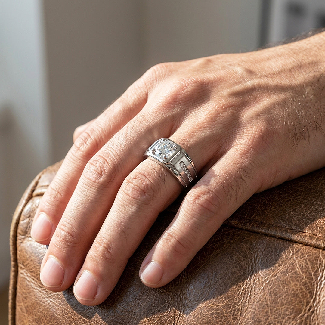 Signet Channel Moissanite Men Ring | 925 Sterling Silver | PRM1017