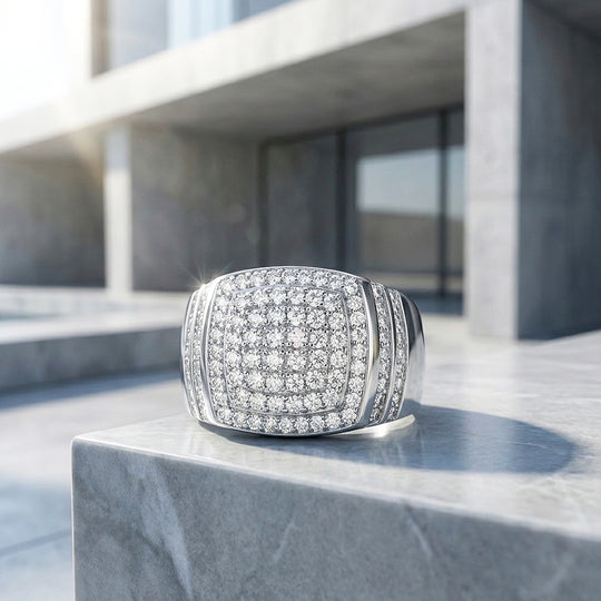 Iced Cushion Moissanite Men Ring | 925 Sterling Silver | PRM1018