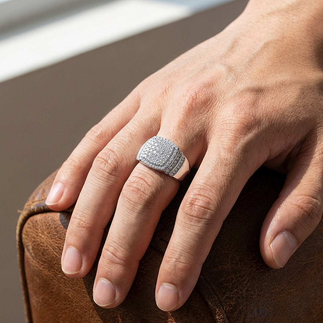 Iced Cushion Moissanite Men Ring | 925 Sterling Silver | PRM1018