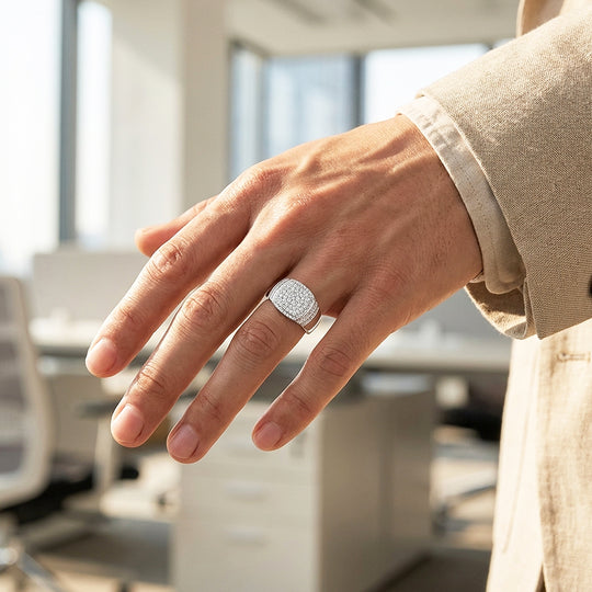 Iced Cushion Moissanite Men Ring | 925 Sterling Silver | PRM1018