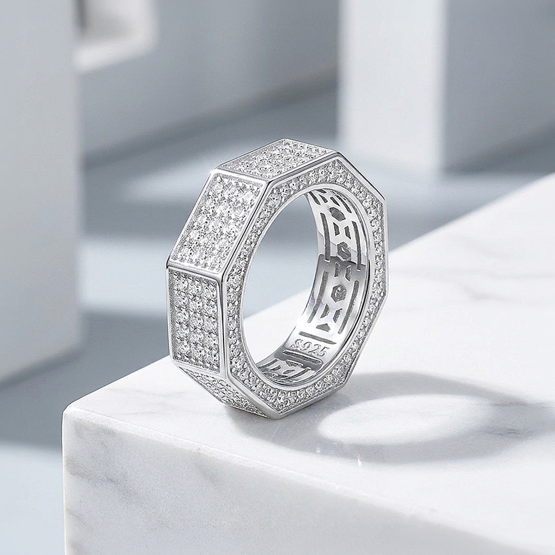 Octagonal Pavé Moissanite Men Ring | 925 Sterling Silver | PRM1025