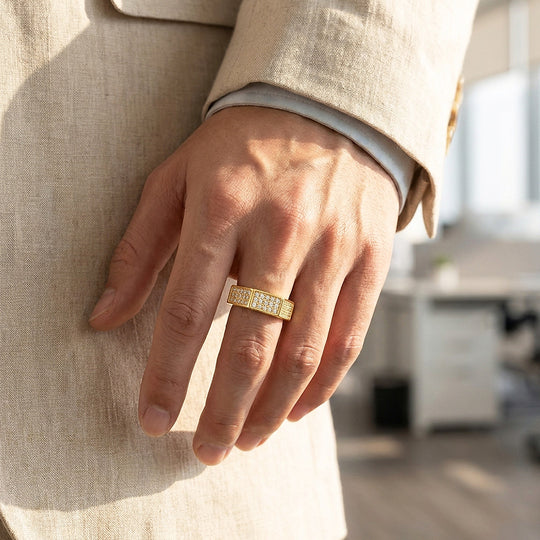 Gold Octagonal Pavé Moissanite Men Ring | 925 Sterling Silver | PRM1026