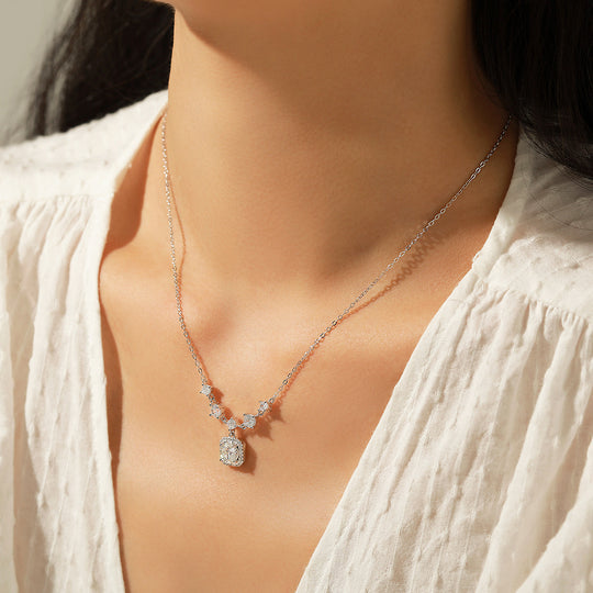 Prm2003: The Moissanite Cushion Halo Cascade Necklace