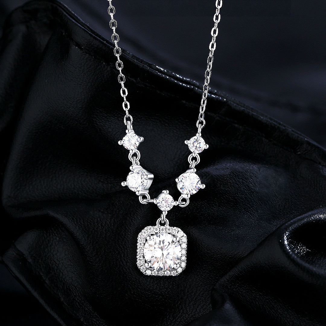 Prm2003: The Moissanite Cushion Halo Cascade Necklace