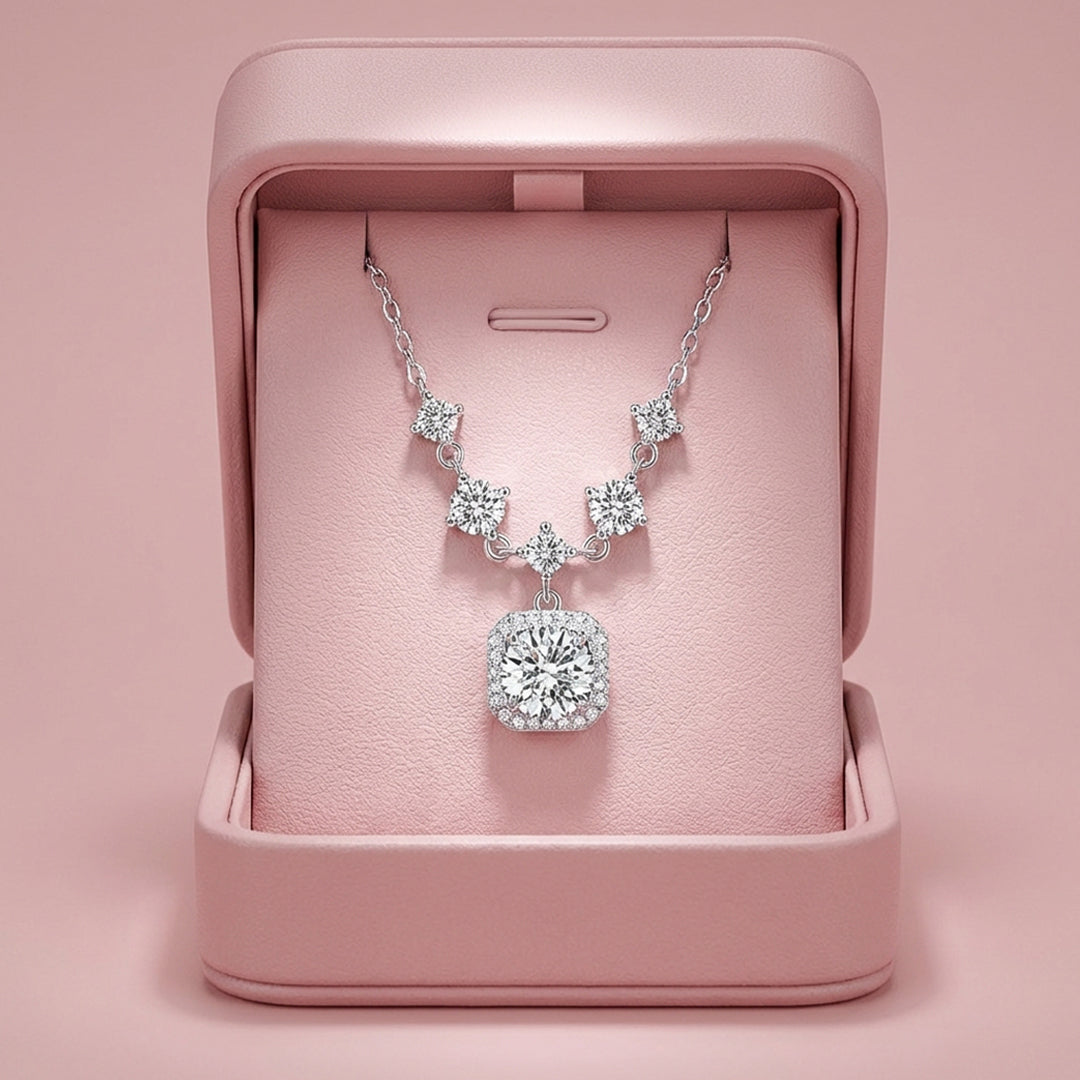 Radiant Halo V-Chain Moissanite Pendant Necklace | PRM2003