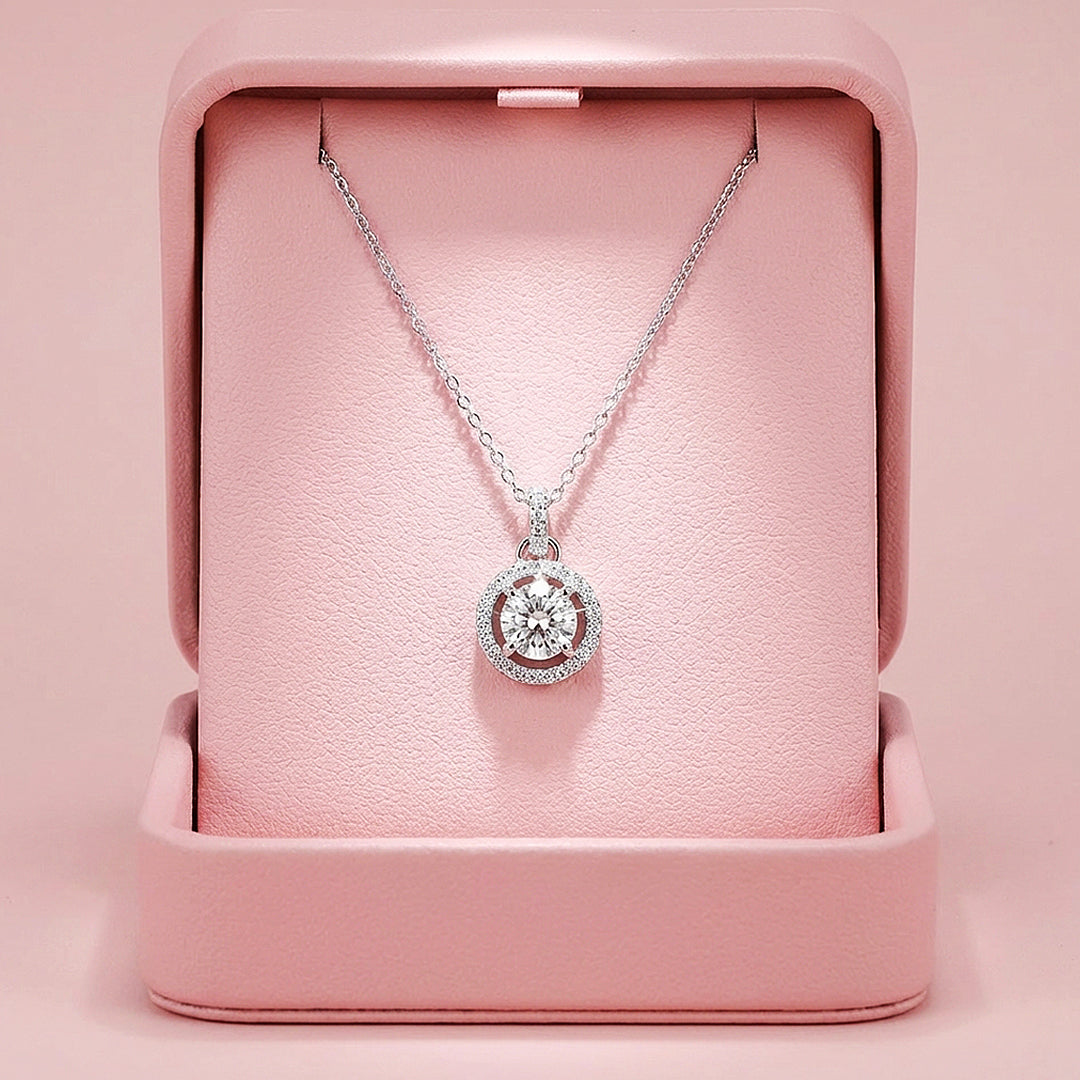 Round Halo Moissanite Solitaire Pendant Necklace | PRM2004
