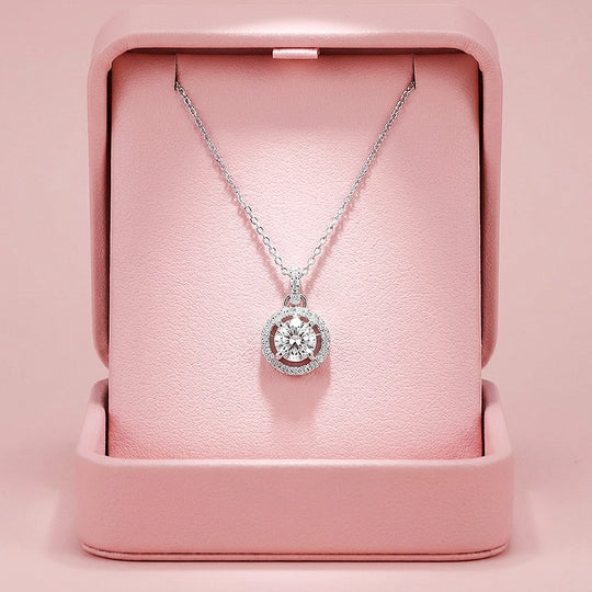 Round Halo Moissanite Solitaire Pendant Necklace | PRM2004