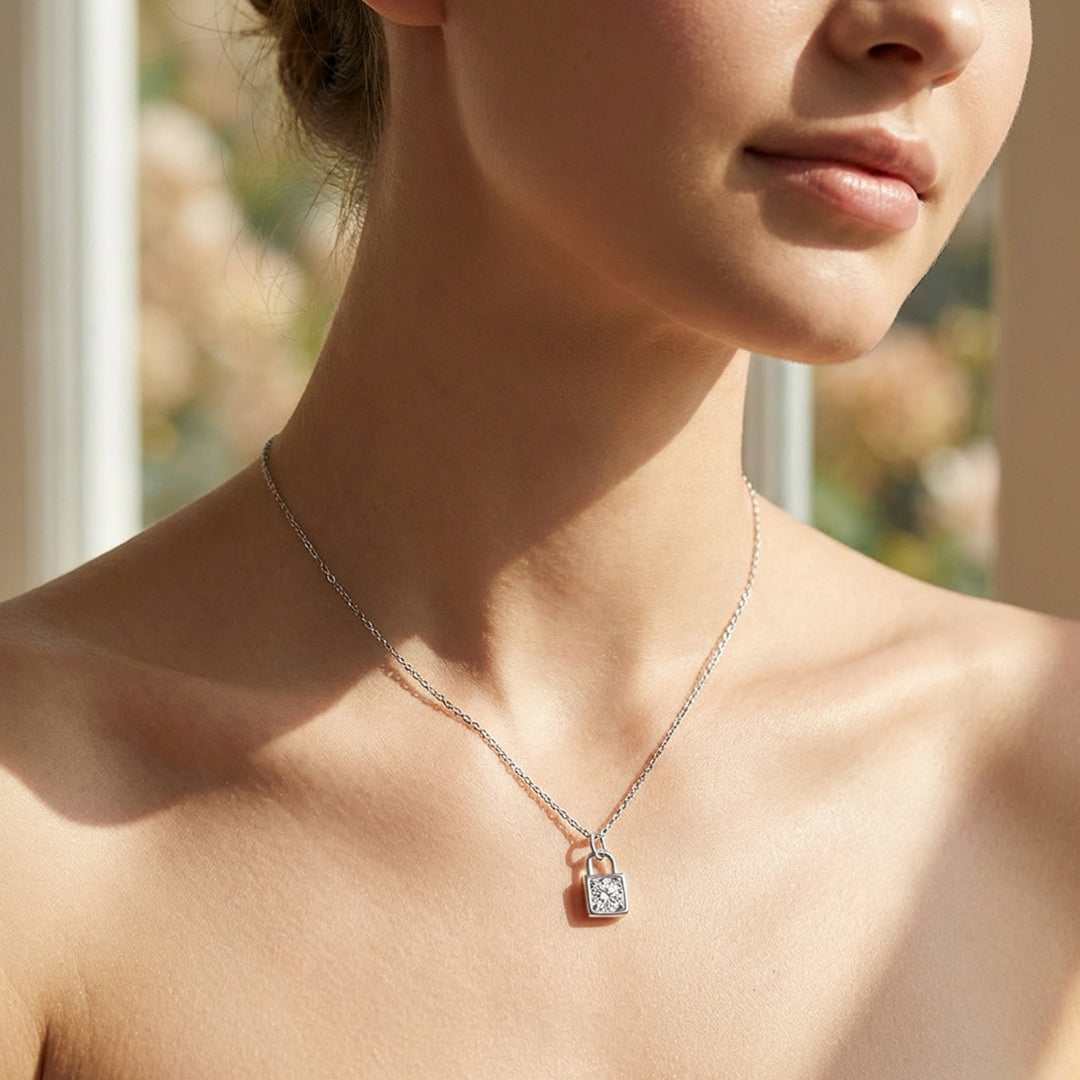 Square Locket Moissanite Solitaire Pendant Necklace | PRM2005