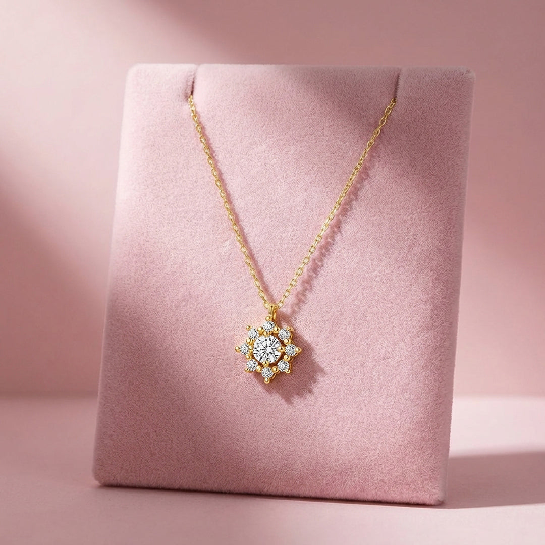 Sunburst Halo Moissanite Pendant Necklace | PRM2006