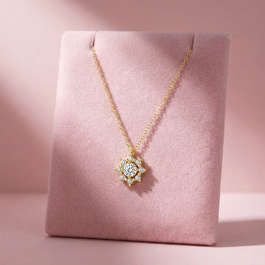 Sunburst Halo Moissanite Pendant Necklace | PRM2006