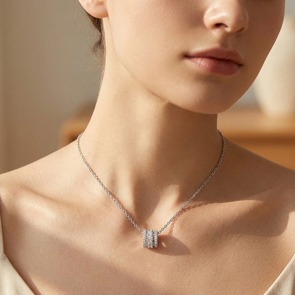 Triple-Row Pavé Cylinder Pendant Necklace | PRM2013