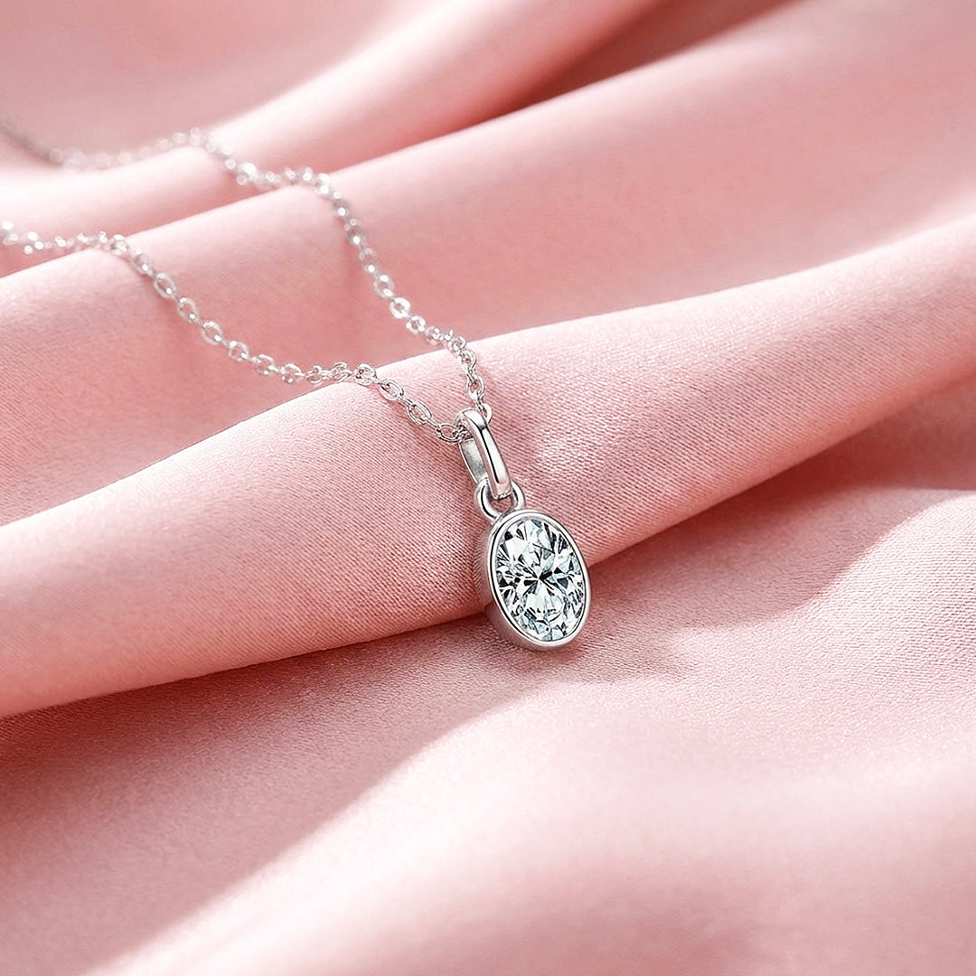 Oval Bezel Moissanite Solitaire Pendant Necklace | PRM2014