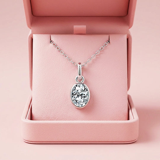 Oval Bezel Moissanite Solitaire Pendant Necklace | PRM2014