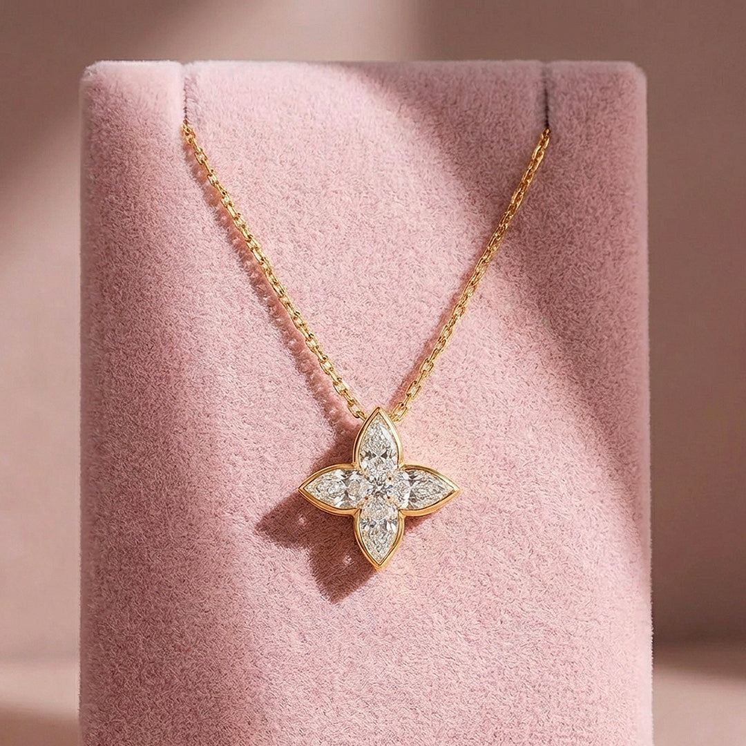 Four-Leaf Floral Moissanite Pendant Necklace | PRM2015