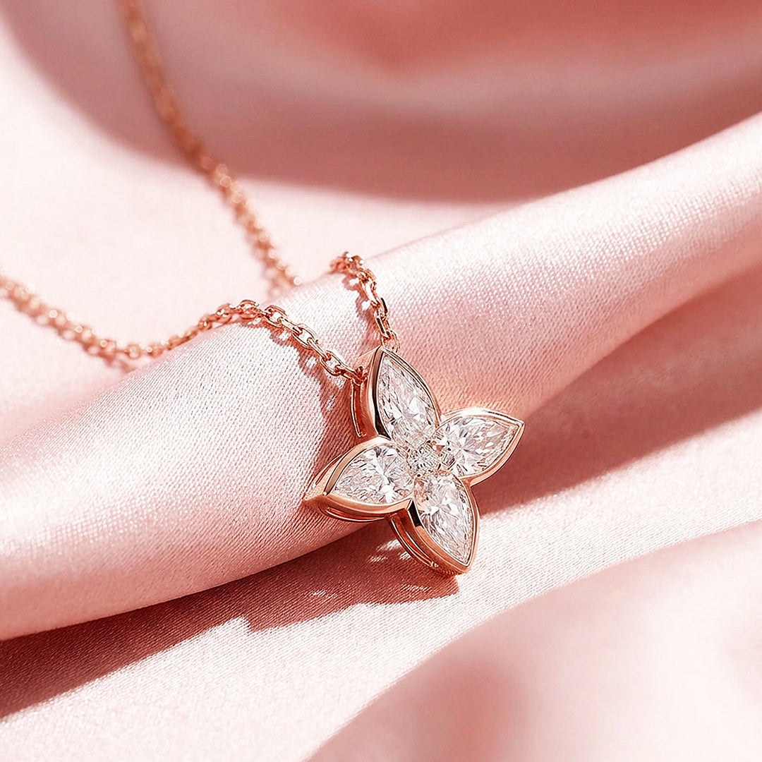 Four-Leaf Floral Moissanite Pendant Necklace | PRM2015