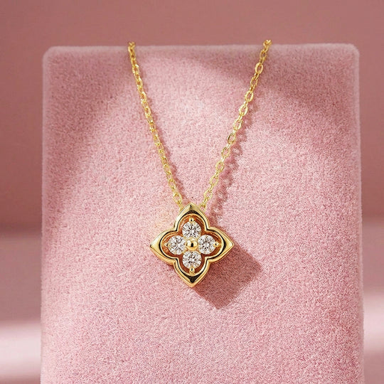 Four-Leaf Floral Cluster Moissanite Pendant Necklace | PRM2020