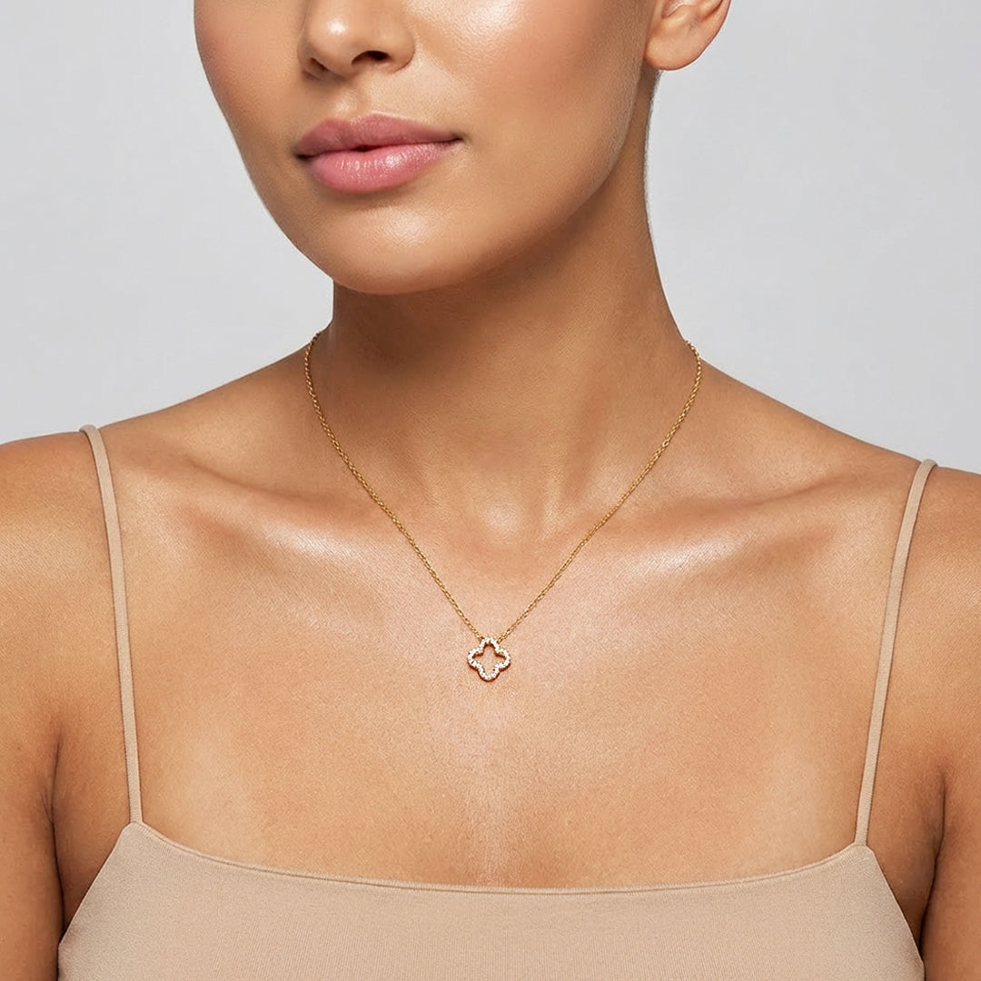 Open Clover Halo Moissanite Pendant Necklace | PRM2021