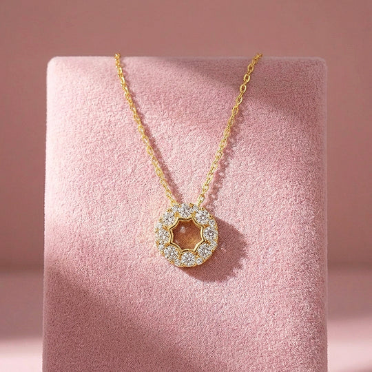 Open Circle Halo Moissanite Pendant Necklace | PRM2022