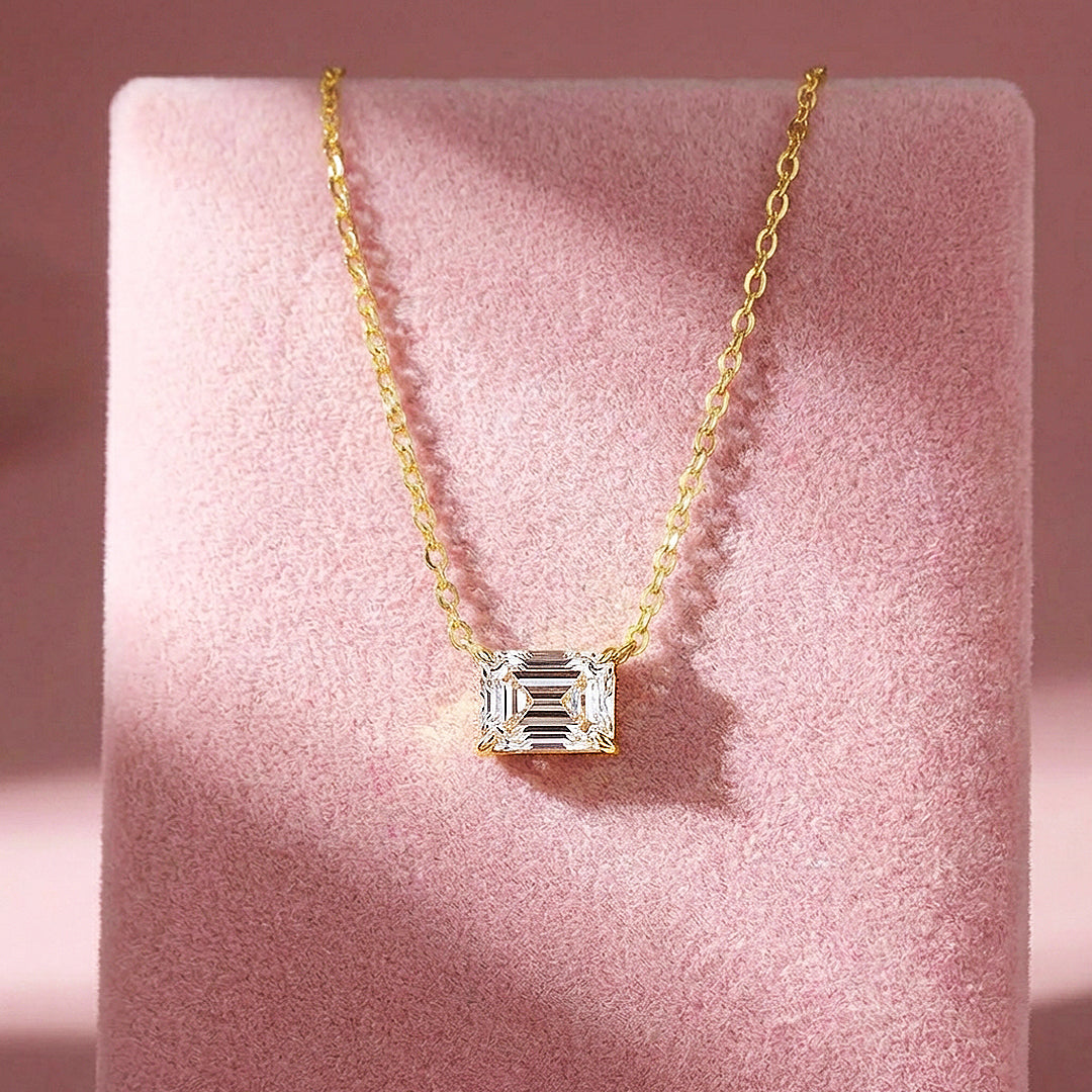 Emerald Cut Moissanite Solitaire Pendant Necklace | PRM2023