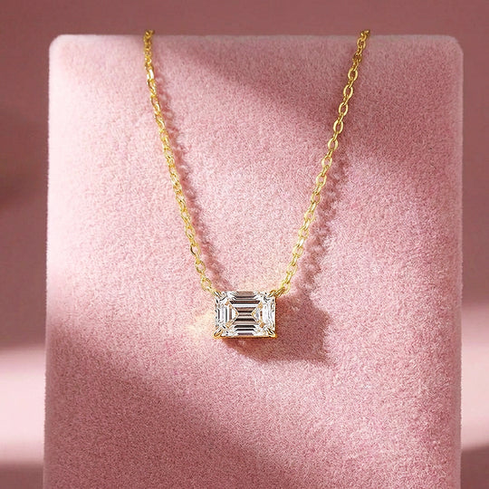 Emerald Cut Moissanite Solitaire Pendant Necklace | PRM2023