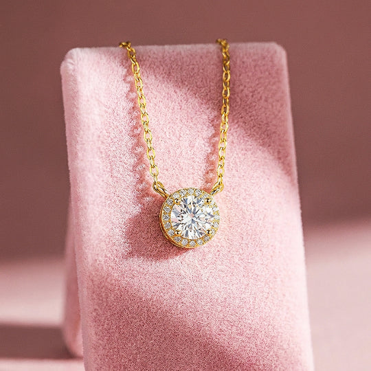 Round Halo Moissanite Solitaire Pendant Necklace | PRM2024