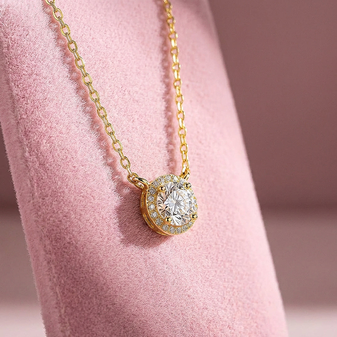 Round Halo Moissanite Solitaire Pendant Necklace | PRM2024