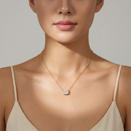 Oval Cut Moissanite Solitaire Pendant Necklace | PRM2025