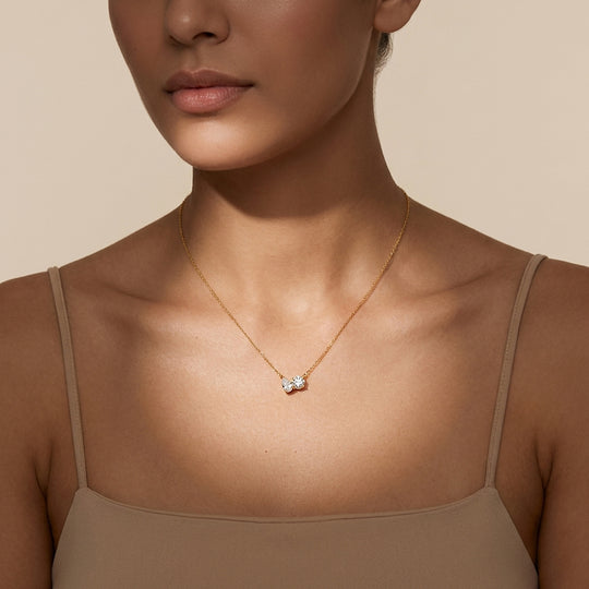 Toi et Moi Pear &amp; Round Moissanite Pendant Necklace | PRM2026