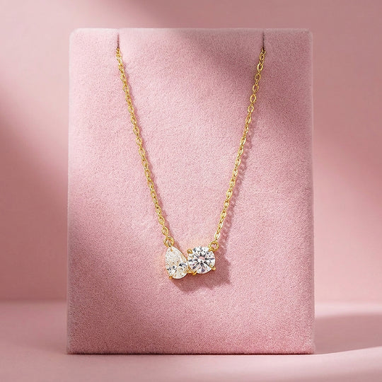 Toi et Moi Pear &amp; Round Moissanite Pendant Necklace | PRM2026