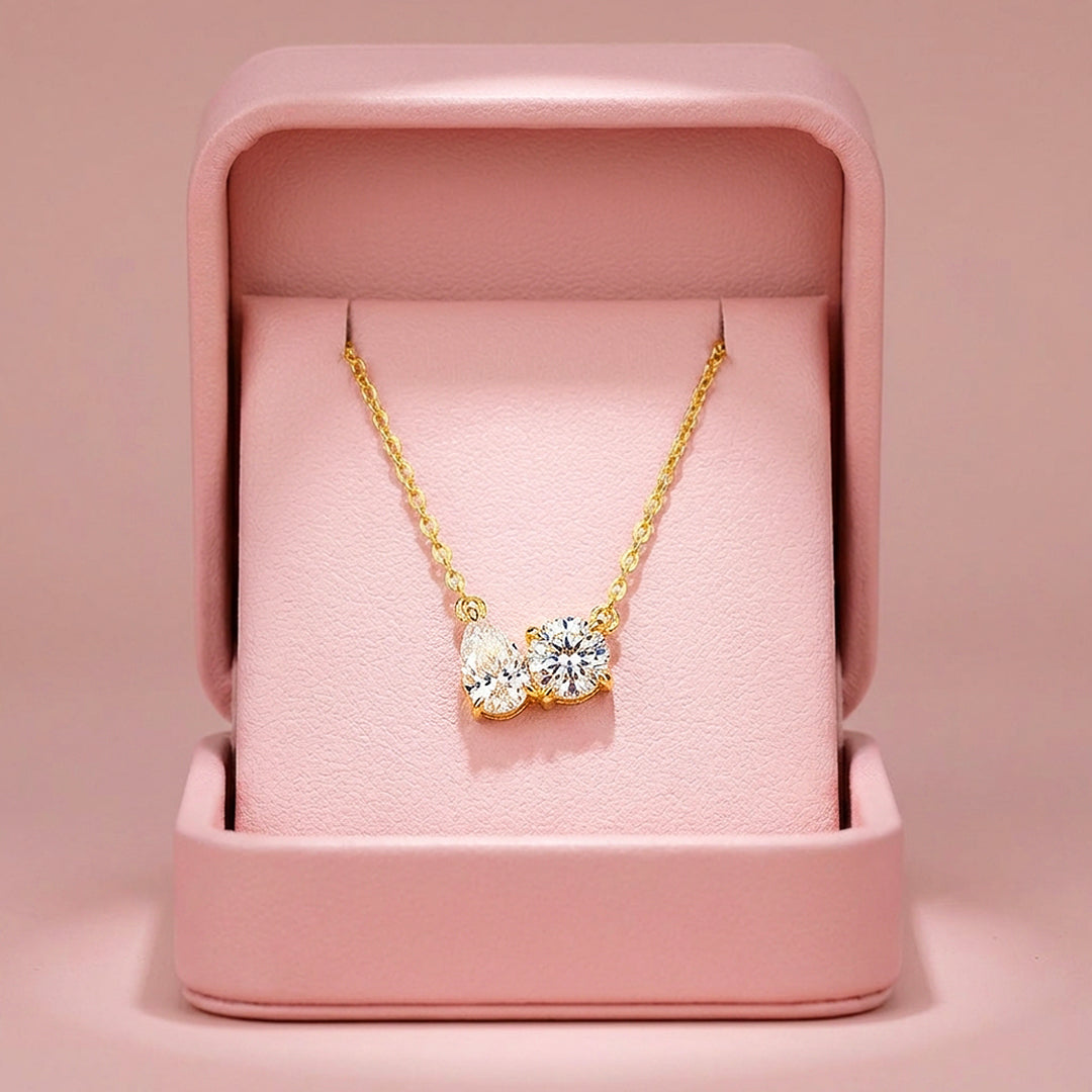Toi et Moi Pear &amp; Round Moissanite Pendant Necklace | PRM2026
