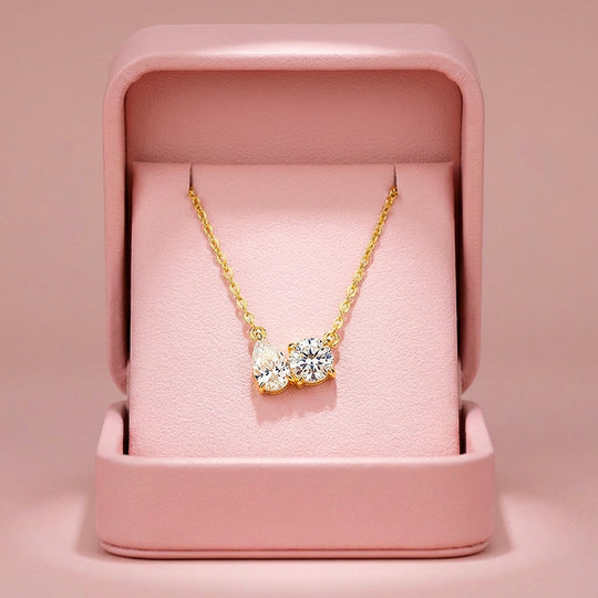 Toi et Moi Pear &amp; Round Moissanite Pendant Necklace | PRM2026