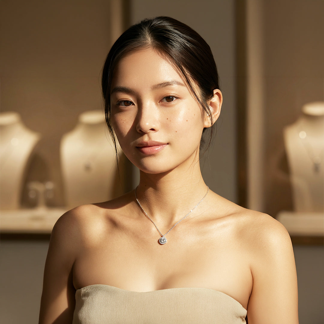 Halo Necklace | 925 Sterling Silver | Cubic Zirconia | Prm2035 - Ring | Singapore Jewellery, Wedding Rings &amp; Gifts | Same Day Delivery | Tiara.com.sg
