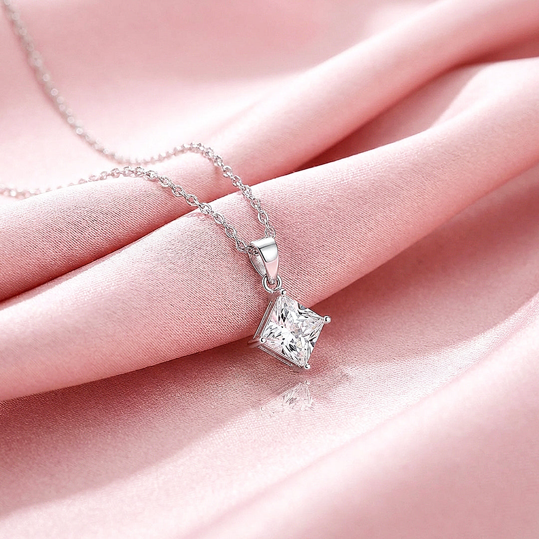 Princess Cut Moissanite Solitaire Pendant Necklace | PRM2037