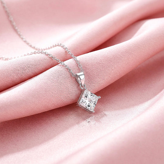 Princess Cut Moissanite Solitaire Pendant Necklace | PRM2037