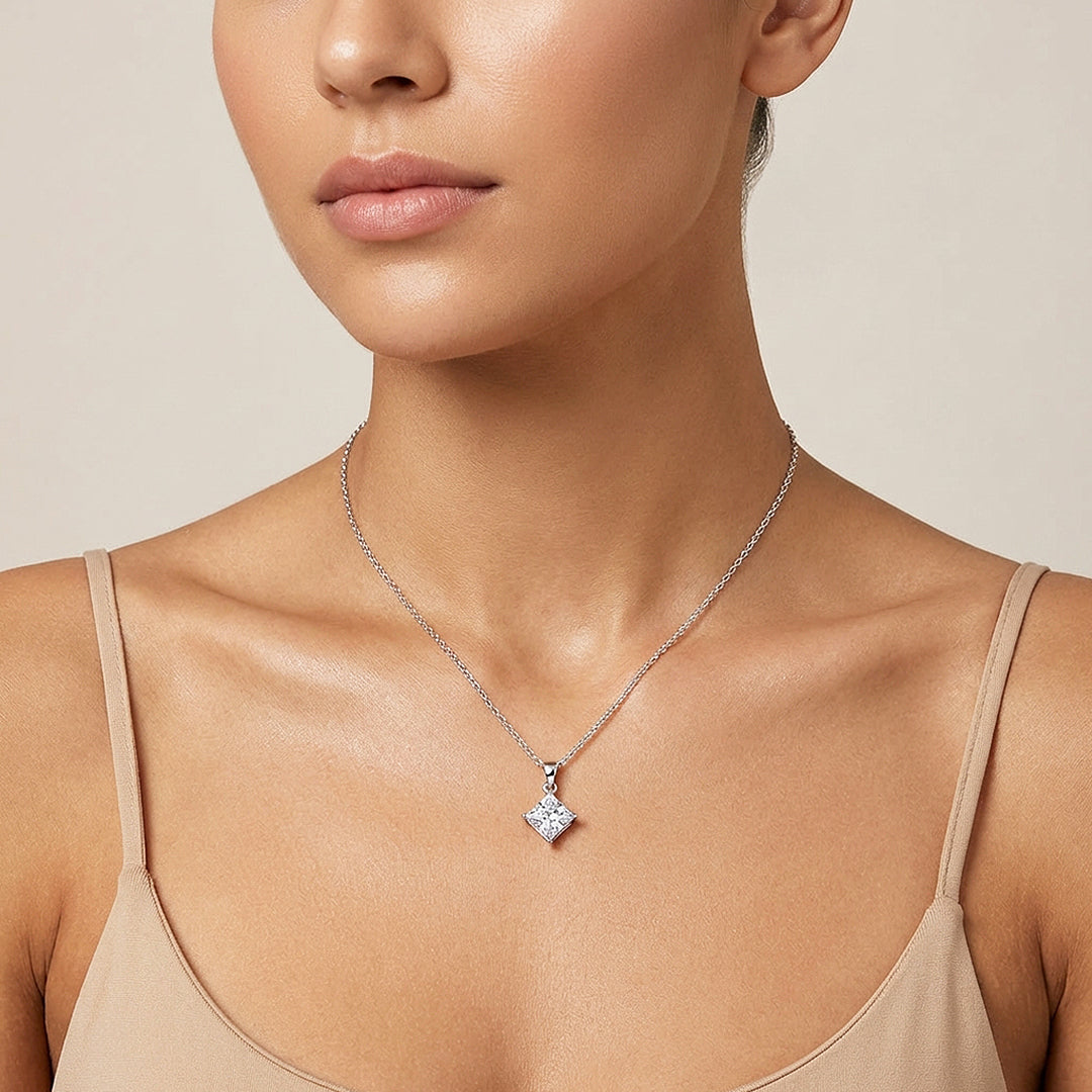 Princess Cut Moissanite Solitaire Pendant Necklace | PRM2037