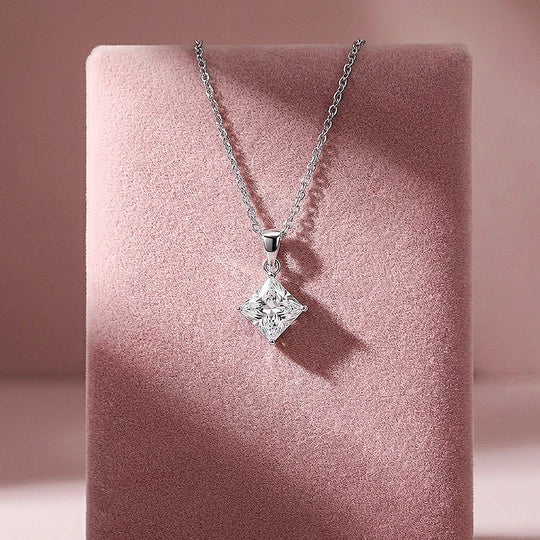 Princess Cut Moissanite Solitaire Pendant Necklace | PRM2037