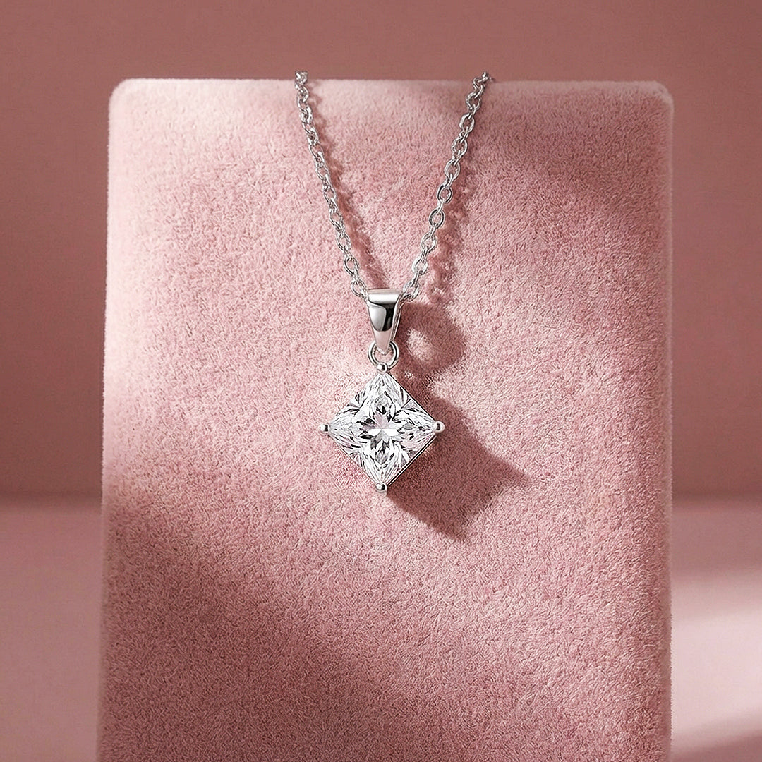 Princess Cut Moissanite Solitaire Pendant Necklace | PRM2037