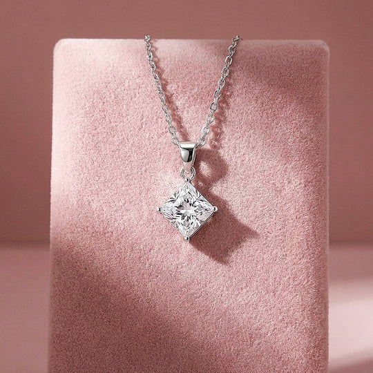 Princess Cut Moissanite Solitaire Pendant Necklace | PRM2037