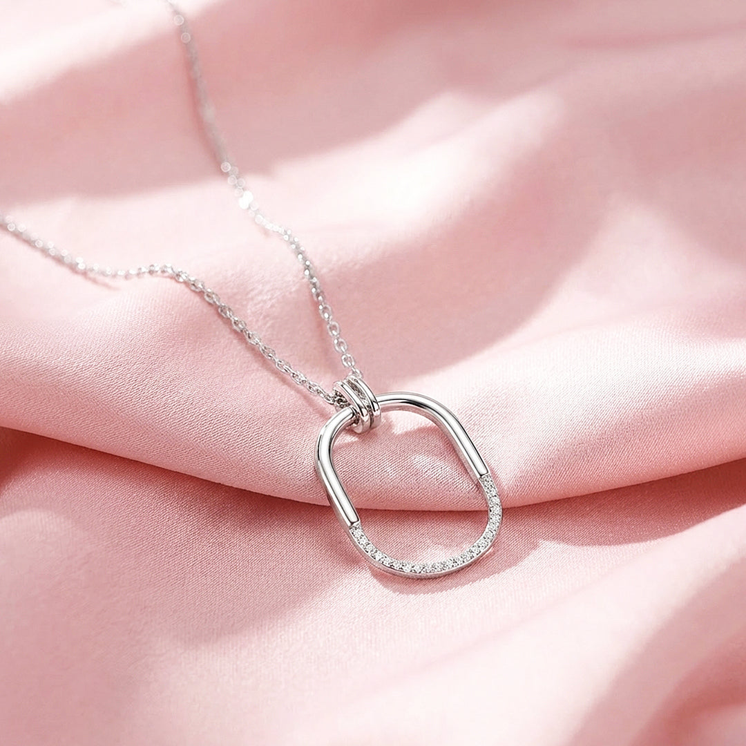 Open Rectangle Carabiner Moissanite Pendant Necklace | PRM2038