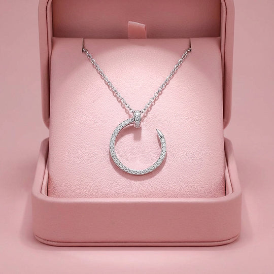 Pavé Nail Circle Moissanite Pendant Necklace | PRM2039