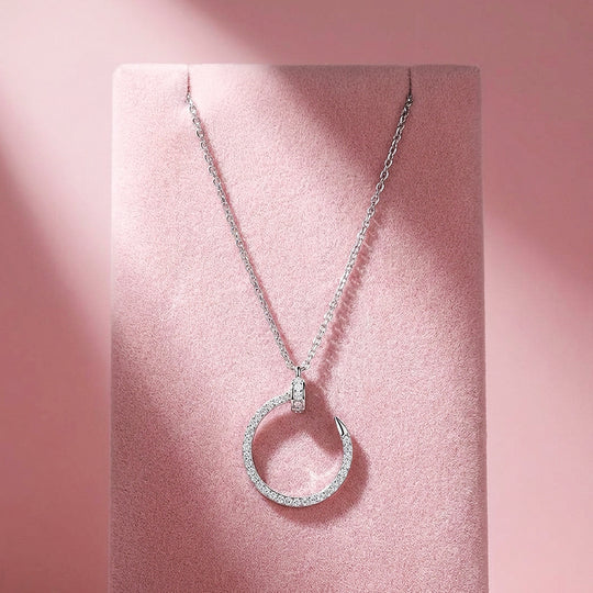 Pavé Nail Circle Moissanite Pendant Necklace | PRM2039