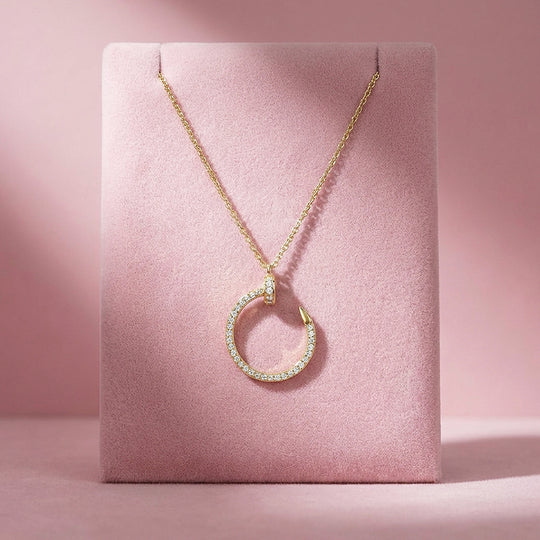 Pavé Nail Circle Moissanite Pendant Necklace | PRM2039