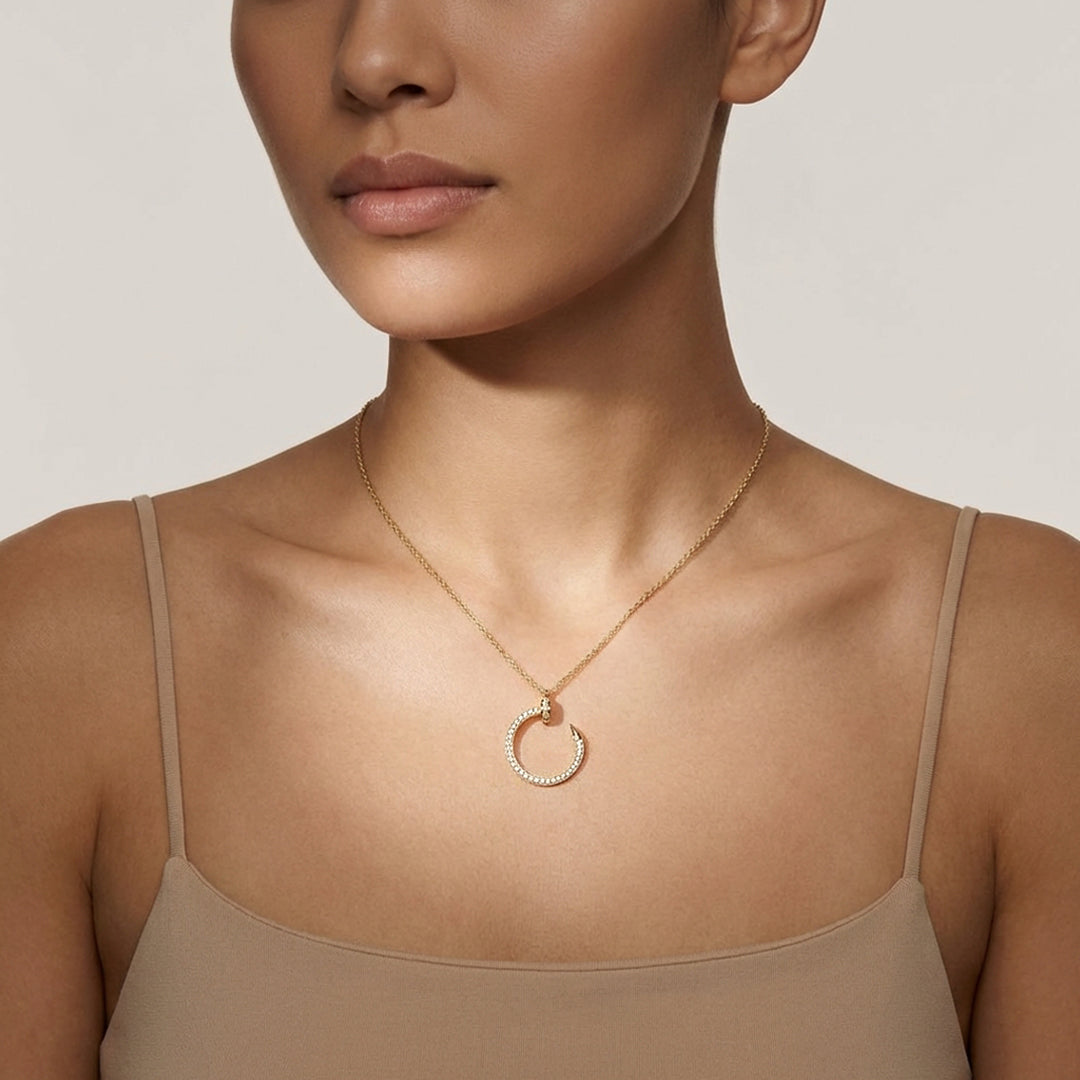 Pavé Nail Circle Moissanite Pendant Necklace | PRM2039