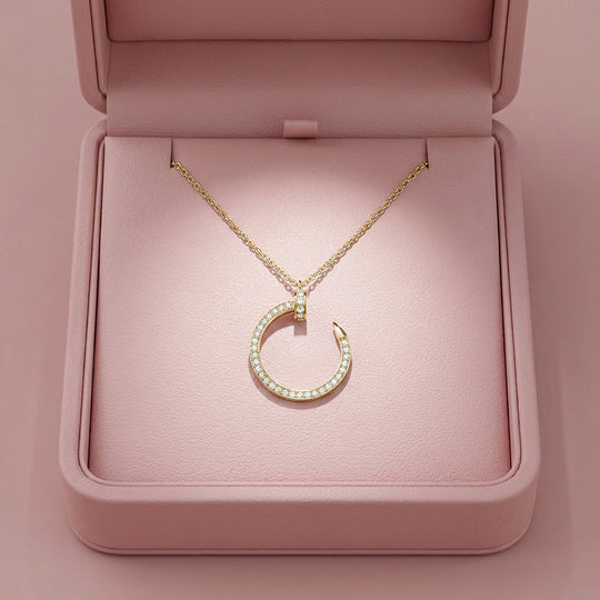 Pavé Nail Circle Moissanite Pendant Necklace | PRM2039